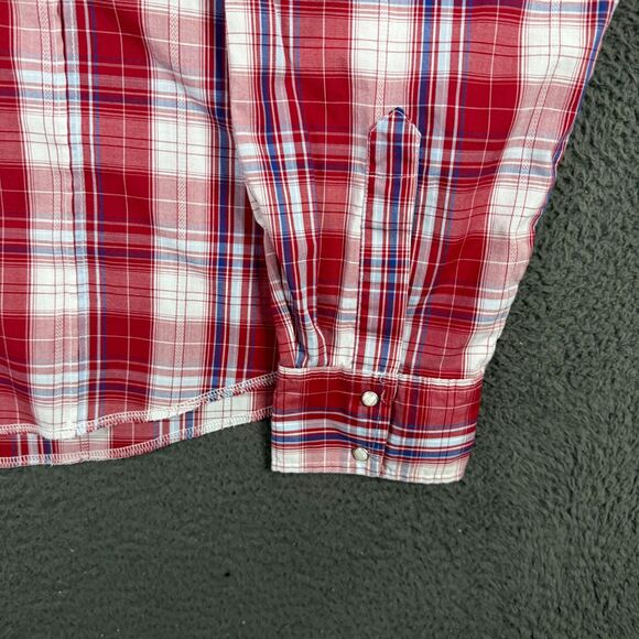 Wrangler Shirt Mens XXL Red Plaid Pearl Snap Western Button Up Long Sleeve - Picture 6 of 12
